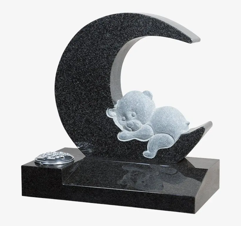 Finished moon-themed granite headstone