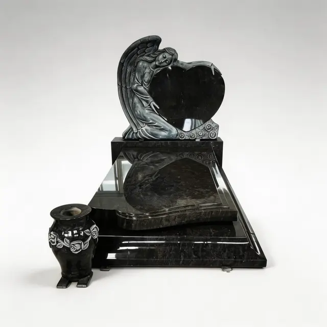 E-988 Kneeling Angel Heart-Shaped Rose Headstone