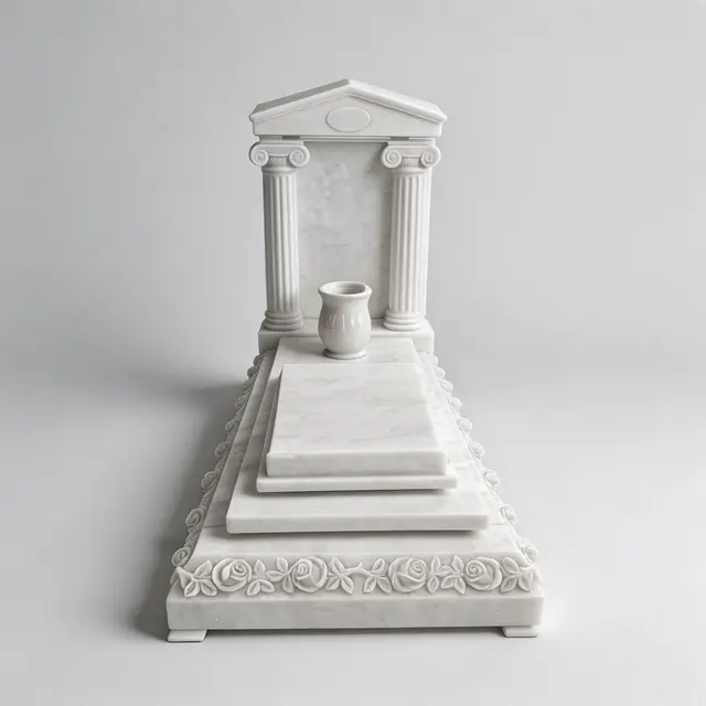 E-281 Roman Column Rose White Marble Family Memorial